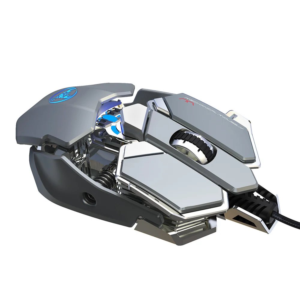 Gray mouse HXSJ, новинка, механическая Проводная игровая мышь, 9 клавиш, Макросъемка, 6400 dpi, цветная подсветка, игровой плеер, компьютерная, периферийная, ПК, Черная - Цвет: Gray mouse