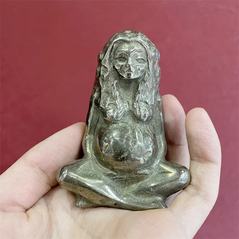 

Natural Pyrite Gaia Art Statue Earth Mother Goddess Statue Crystal Figurine Mother Earth for Home and Garden Decoration