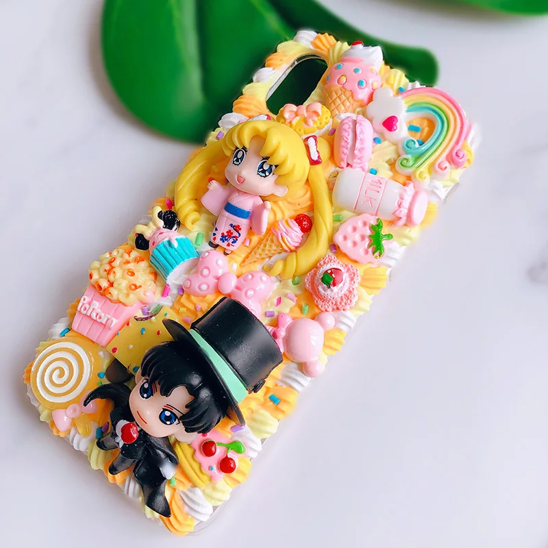 Для samsung s8/s9/s10 plus DIY чехол note 8/note9/note10+ 3D милый Сейлор Мун телефон чехол для Galaxy s6/s7 edge сливочный ручной работы