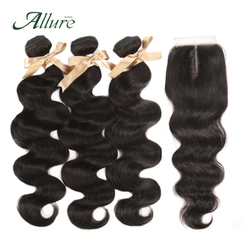 

Body Wave 3 Bundles With Closure Non Remy Black Brazilian Human Hair Bundles With Closure Natural Black Free Shipping Allure