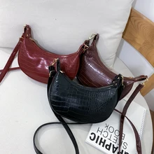 Новинка, сумки через плечо, одноцветные, с узором «крокодиловая кожа», седло, пельмени, женская сумка, модная, на одно плечо, сумка-мессенджер, искусственная кожа, женские сумки