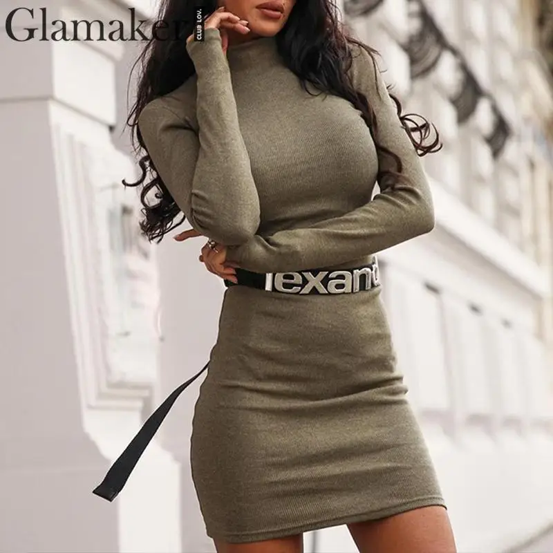 Женское винтажное облегающее платье водолазка Glamaker Черное короткое с длинным