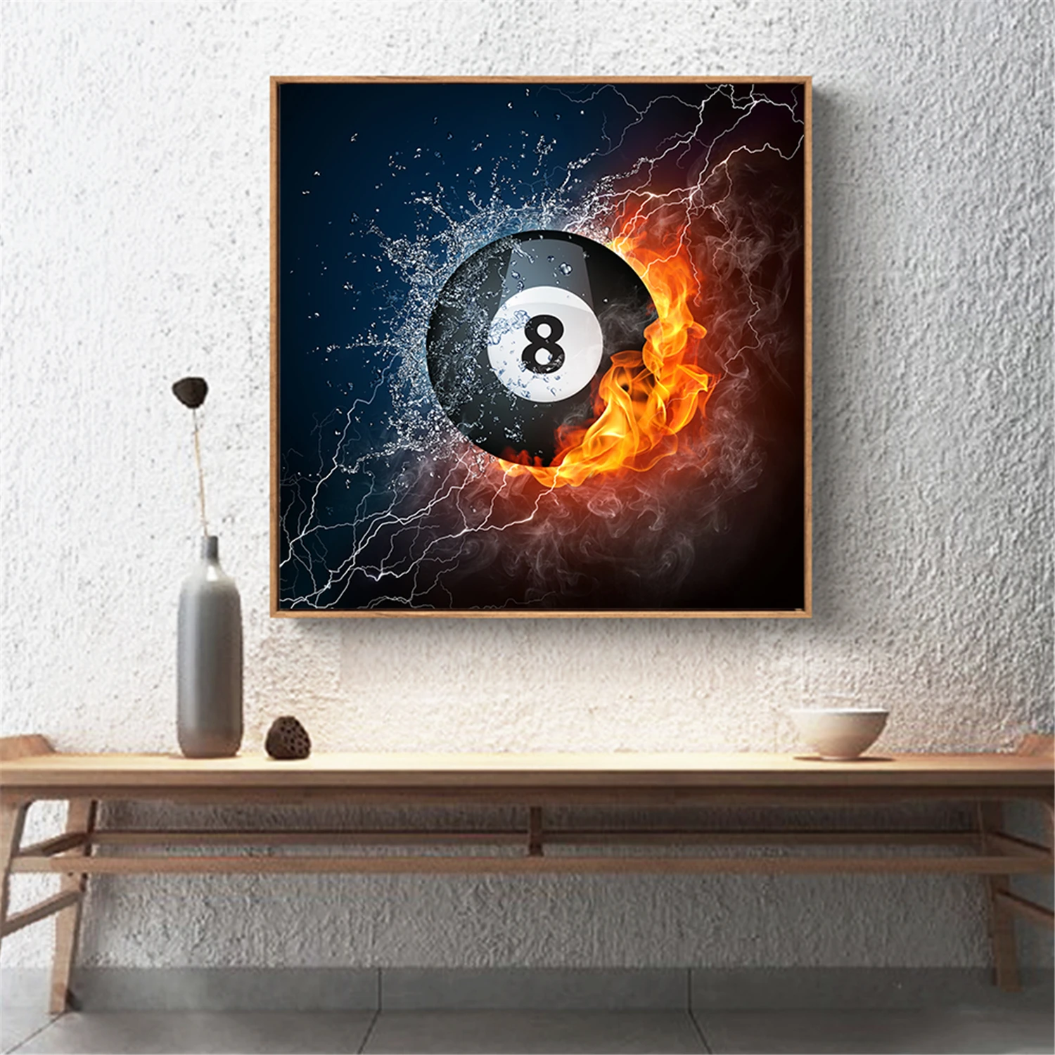 Бильярд черный № 8 огонь и вода Творческий Дизайн печать холст картина плакат
