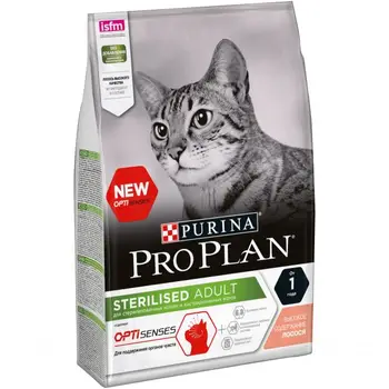 

Pro Plan сухой корм для стерилизованных кошек и кастрированных котов (для поддержания органов чувств), с лососем, Пакет, 3 кг