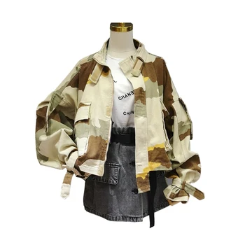 

Spring and Autumn New Retro Camouflage Tooling Jacket Female Street Hip Hop Loose Bf Casual Denim Jacket Cool Clothes 50jk