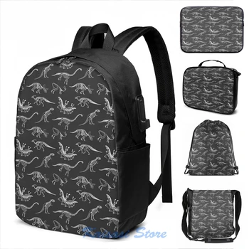 

Funny Graphic print Dinosaur Skeletons(2) USB Charge Backpack men School bags Women bag Travel laptop bag