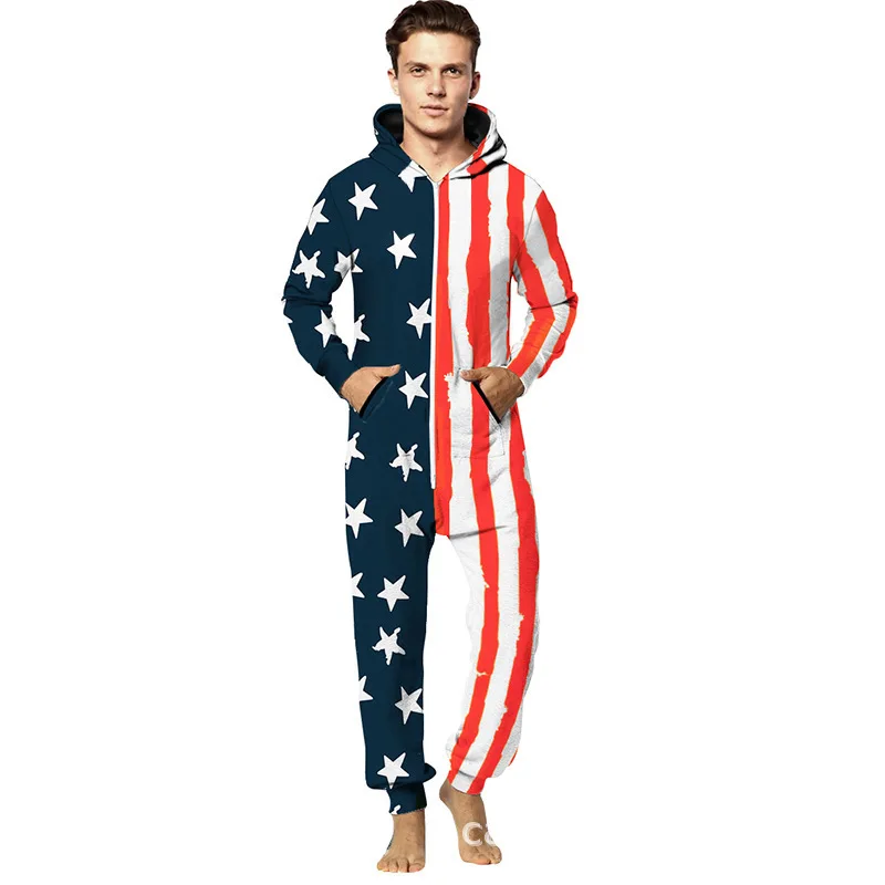 

Autumn Europe And America Large Size Plus-sized America National Flag Style Digital High-definition Printed Men's Onesie Mens On