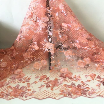

peach lace fabrics with beads french lace sequin lace fabric robe de mariee tissu dentelle tulle fabric for wedding dress 5yard