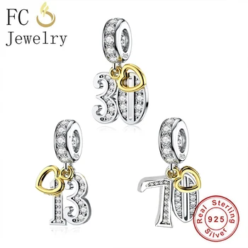

FC Jewelry Fit Original Pan Charm Bracelet 925 Silver Heart Love 13th 30th 70th Birthday Bead For Making Women Berloque 2020 New