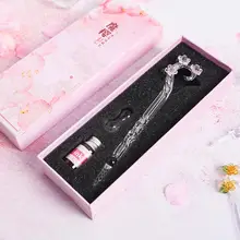 Stylo d'écriture Portable en verre cristal, Design fleur, cadeau pour étudiant, 1 ensemble