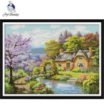 

Joy Sunday,lodge,cross stitch embroidery set,printing cloth embroidery,Scenery pattern cross stitch set,cross stitch needlework