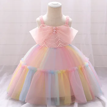 

Colorful lace dresses for wedding party preliminary girl's wedding party dress kids one shoulder full moon baptism dress