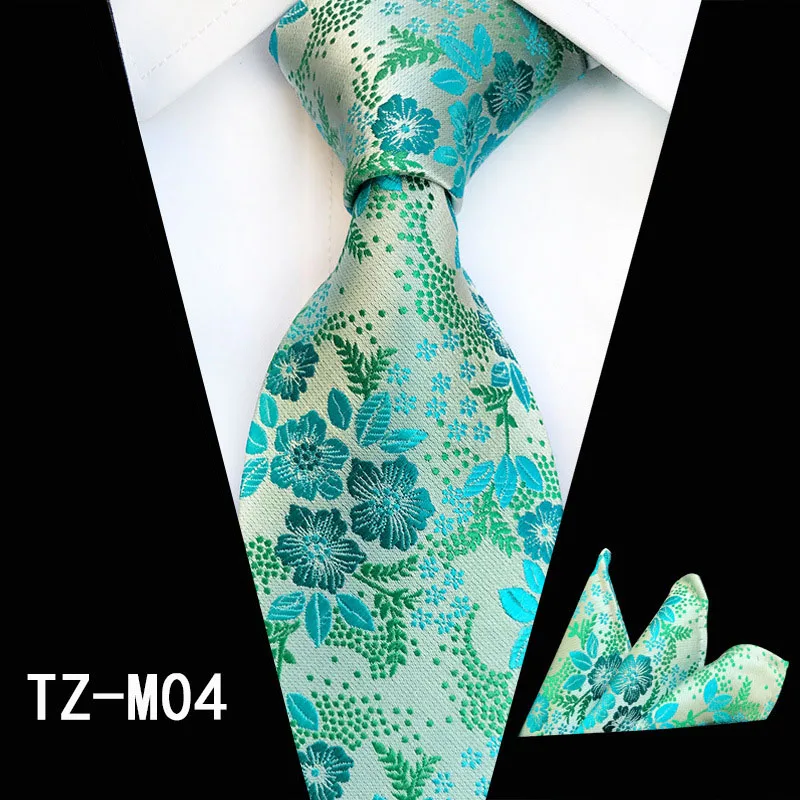 Ricnais Модный 8 см мужской шелковый галстук набор красные зеленые с Пейсли Цветочные носовые платки галстук костюм бизнес свадьба Формальные шеи галстуки Набор - Цвет: 04