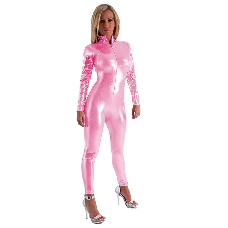 SexyShinyMetallicJumpsuitWomenPULeatherLongSleeveFrontZipperPlusSizeS-7XLCatsuitClubWearJumpsuitsStreetwear-AliExpress200000345
