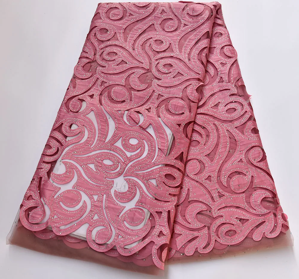 

African Lace Fabric Pink Nigerian Lace Fabric Bridal 2019 High Quality Velvet Net Tulle Lace Fabric For Wedding Party