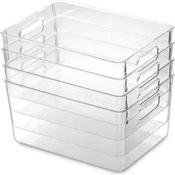 

Clear Pantry Organizer Bins Household Plastic Food Storage Basket Box for Kitchen Countertops Cabinets Refrigerator Freezer