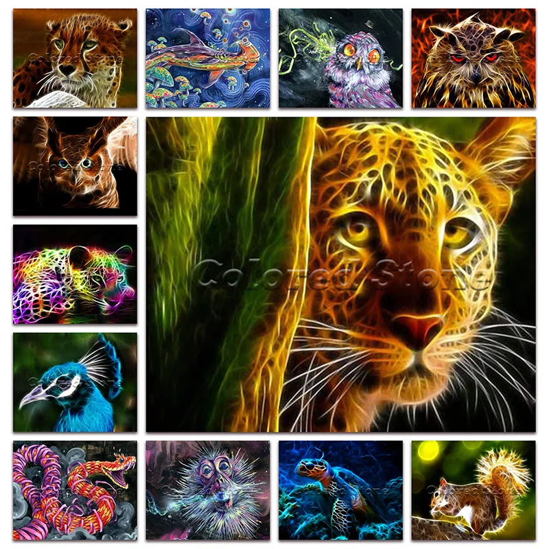 Живопись вышивка крестиком животные леопард Акула Сова змея обезьяна черепаха 3D
