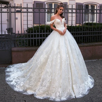 

Luxury Lace African Wedding Dress Ball Gown Off the Shoulder 3D Flowers Ivory Tulle Mariage Bridal Dress 2020 Vestido de Novia
