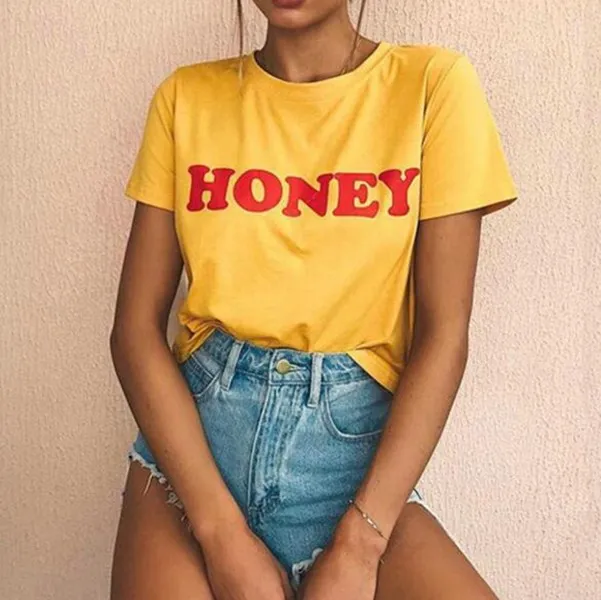 Женский Повседневный Топ с надписью Honey хипстерская футболка коротким рукавом и