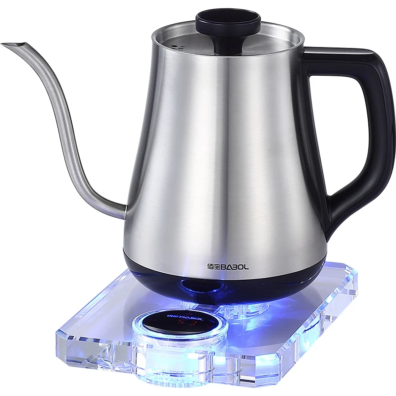 

Electric Kettle Gooseneck LED Light Crystal Base Stainless Steel Fully Automatic Water Supply Tea Drip Coffee Kettle Electric