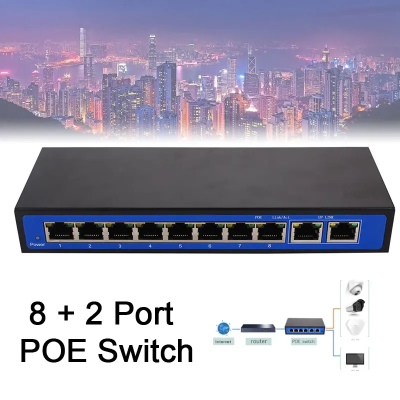 8 + 2 Порты и разъёмы POE коммутатор Gigabit 10/100/1000 Мбит/с Poe Инжектор Ieee802.3af/при активном