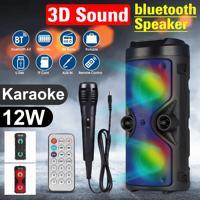 

3D Stereo Sound 4inch Horn Portable bluetooth Speaker with Colorful LED Light Remote Control Support Hands-free/USB/TF/AUX/FM