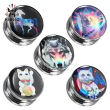 Plutus кот волк логотип пирсинг в уши, туннели шпильки винт расширители модные красочные ювелирные изделия тела нержавеющая сталь красота подарок