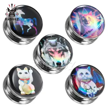 

New Plutus Cat Wolf Logo Ear Piercing Tunnels Studs Screw Expanders Fashion Colorful Jewelry Body Stainless Steel Beauty Gift