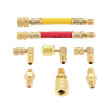 

DRELD 8pcs/set Car A/C Air Conditioner Refrigeration R134A R12 Converting Adapter Hose Set Kit Brass Alloy Install Repair Tools