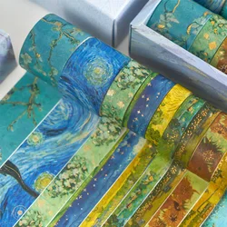 10pcs Van Gogh Starry Sky Golden Masking Washi Tape Decorative Ins Adhesive Tape Decora Diy Scrapbooking Sticker Label