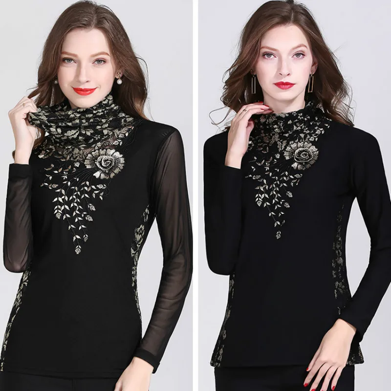 Blusas mujer de moda весна и осень 3XL размера плюс кружевные сетчатые Женские топы и блузки dames блузки lange mouwen 7139 50
