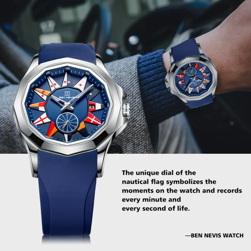 Ben nevis relógios masculinos moda analógico relógio de quartzo com data militar relógio à prova dwaterproof água silicone pulseira de borracha relógio de pulso para o homem