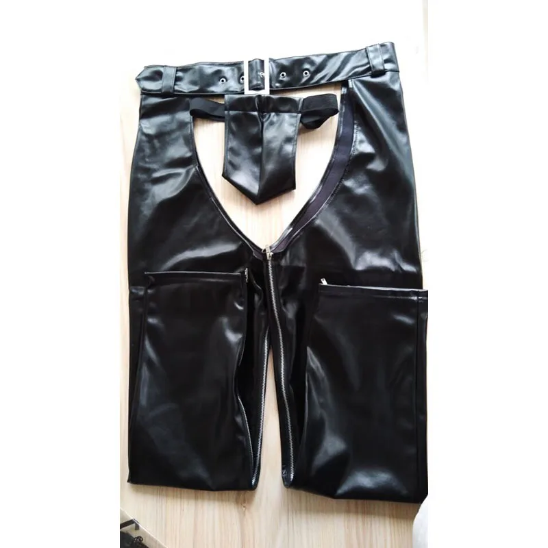 Exotic Gothic Gay fetish Men Sexy Open Crotch Pole Dance Pants Black Erotic Wetlook Patent Leather Leggings Chaps Add homme XXL (4)