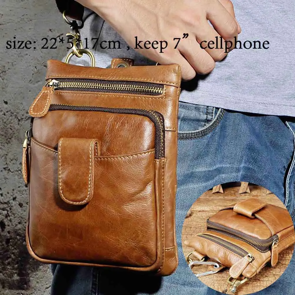 Натуральная кожа Мужская многофункциональная дизайнерская маленькая сумка через плечо сумка на одно плечо модная поясная сумка на пояс чехол для сигарет 611-18 - Цвет: 6549 light brown