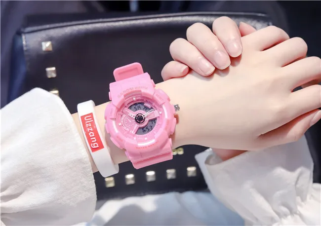 Часы, в студенческом стиле; Ins Лидер продаж Корейская версия простой тренд шок Мода Водонепроницаемый для активного отдыха и развлечений, электронные часы, часы, наручные часы с механизмом - Color: pink