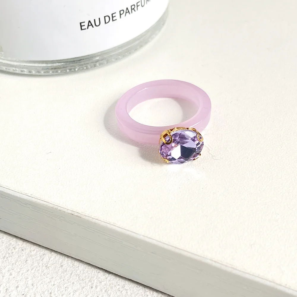 Acrylic Gemstone Ring For Women Shiny Geometric Transparent Ring_voghion.com