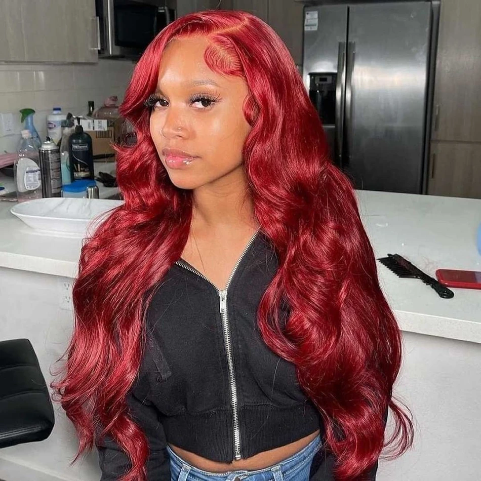 13x6 Hd Lace Front Human Hair Wigs Reddish Burgundy Colored Human Hair Wigs  5x5 Brazilian Body Wave Lace Frontal Closure Wigs - Lace Wigs - AliExpress