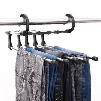 

5 in 1 Adjustable Stainless Steel Wardrobe Pants shelves Storage rack Clothes Hangers Multi-functional Pants.dc