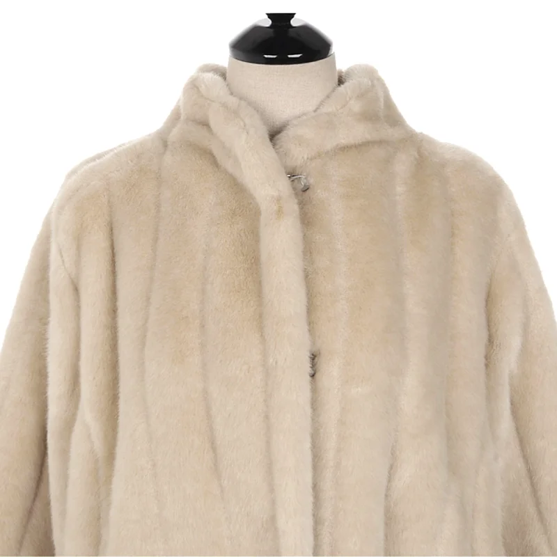 AGong искусственный мех норки толстые пальто для женщин Мода Стенд воротник свободные куртки для женщин элегантные однотонные пальто для женщин
