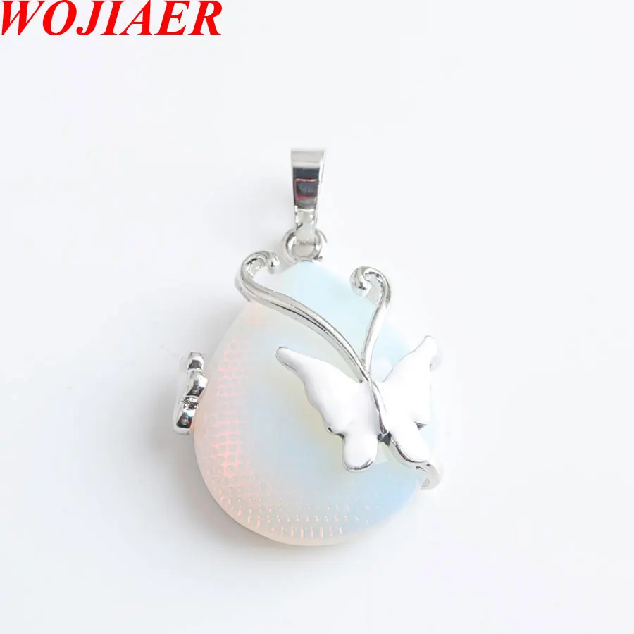

Water Drop Natural Opalite Stone Pendant beads Butterfly Flower Pendants Necklace for Women Jewellery WOJIAER PN8094