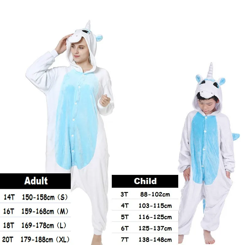 blue unicorn Одежда для маленьких девочек; пижамы с единорогом для мальчиков; зимние женские фланелевые пижамы с капюшоном в виде панды кигуруми; пижамы для детей - Цвет: blue unicorn