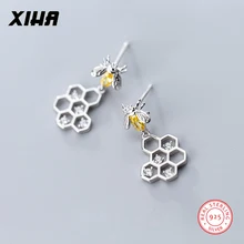 Honey comb honey серьги в виде пчел 925 пробы серебряные серьги-гвоздики с кристаллами для женщин Желтые Длинные серьги с кубическим цирконием