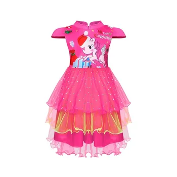 

New Year Children Girl Unicorn Layered Dress Girls Prom Elsa Anna Princess Dress Gifts Christmas Party Clothes Christmas Dress