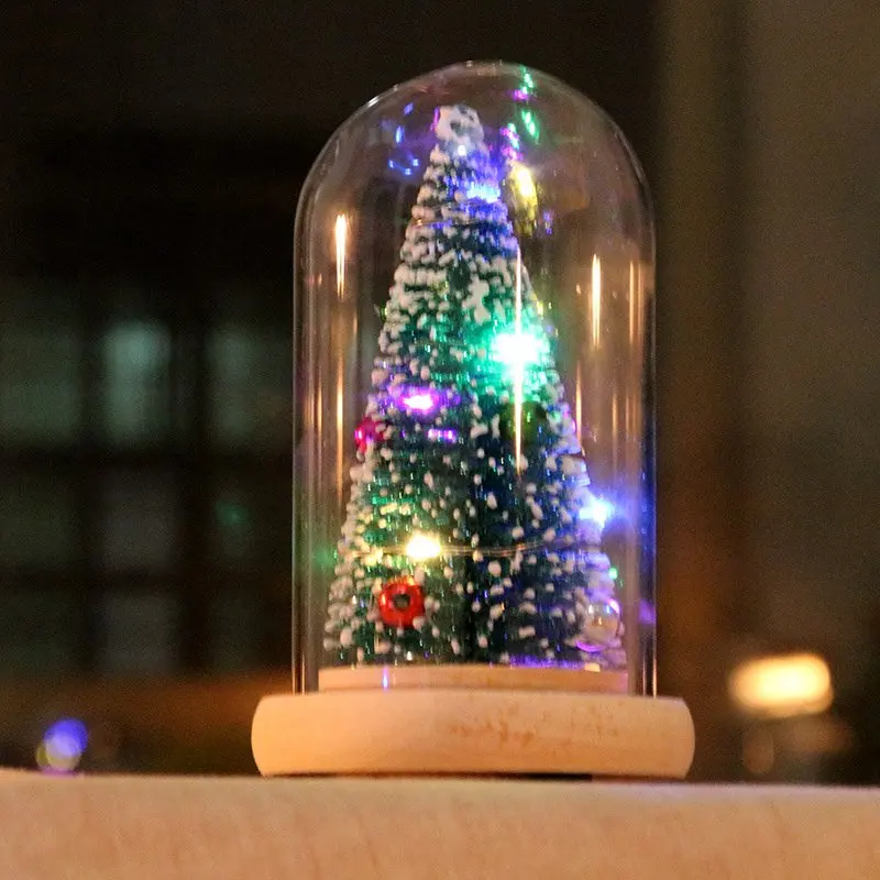 Рождественская елка в стеклянном куполе, светодиодный светильник на батарейках, рождественские праздничные украшения для помещений