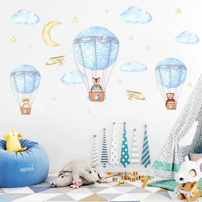 DIY мультфильм Животные горячий воздушный шар наклейки на стену для детей детские комнаты детская спальня настенные наклейки самоклеющиеся виниловое панно