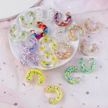 

AENSOA Unique Design Transparent C Shape Earrings for Women Trendy Multiple Resin Statement Hoop Earrings Wedding Party Jewelry