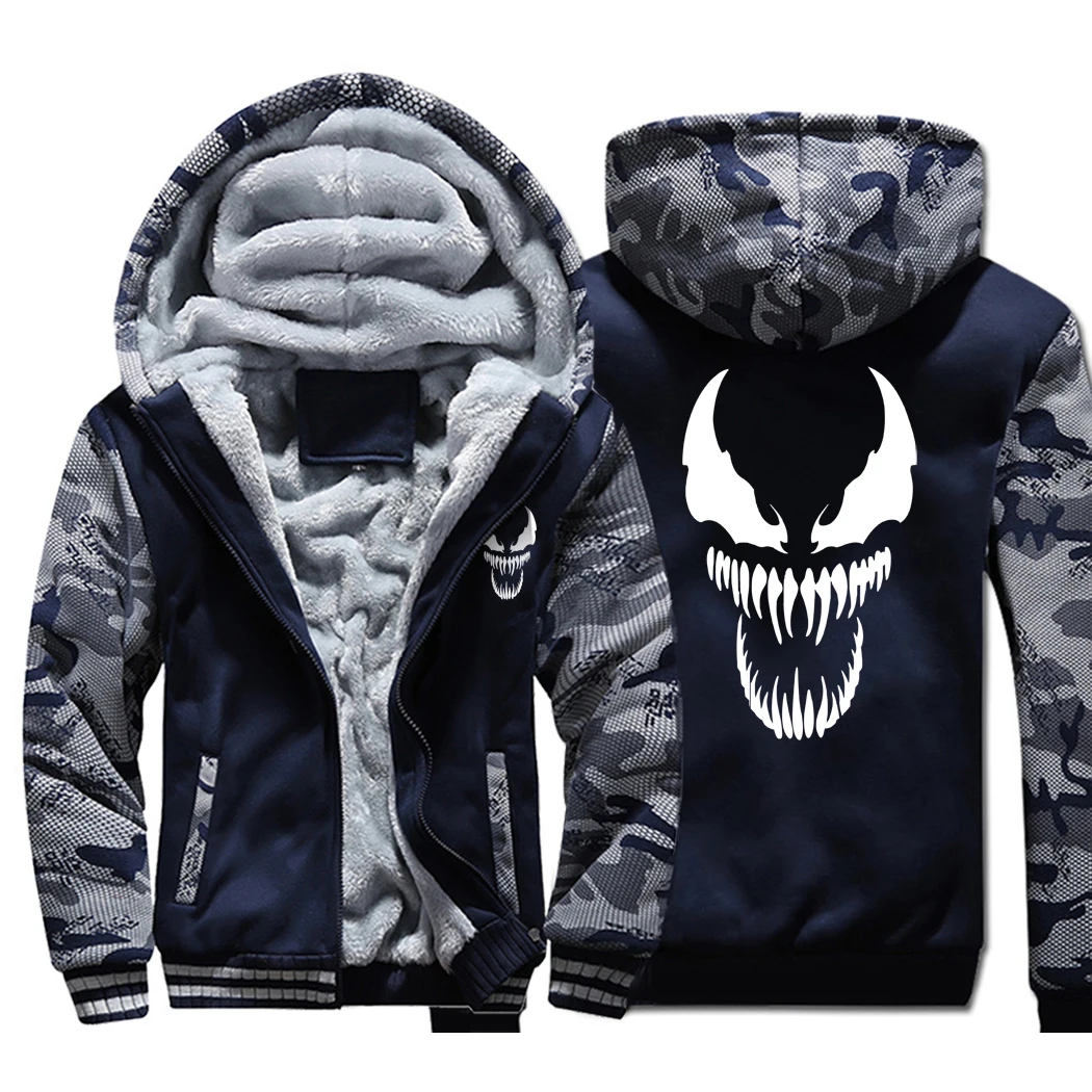 Мужские толстовки с капюшоном Venom в стиле Харадзюку Зимняя Толстая флисовая