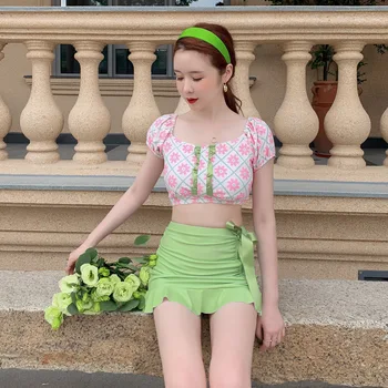 

Swimsuit Fused Push Up Beachwear Swimwear For Surfing Bathing Suit Korea 2019 New High Waist Abdomen Sexy Girl Swimsuits With