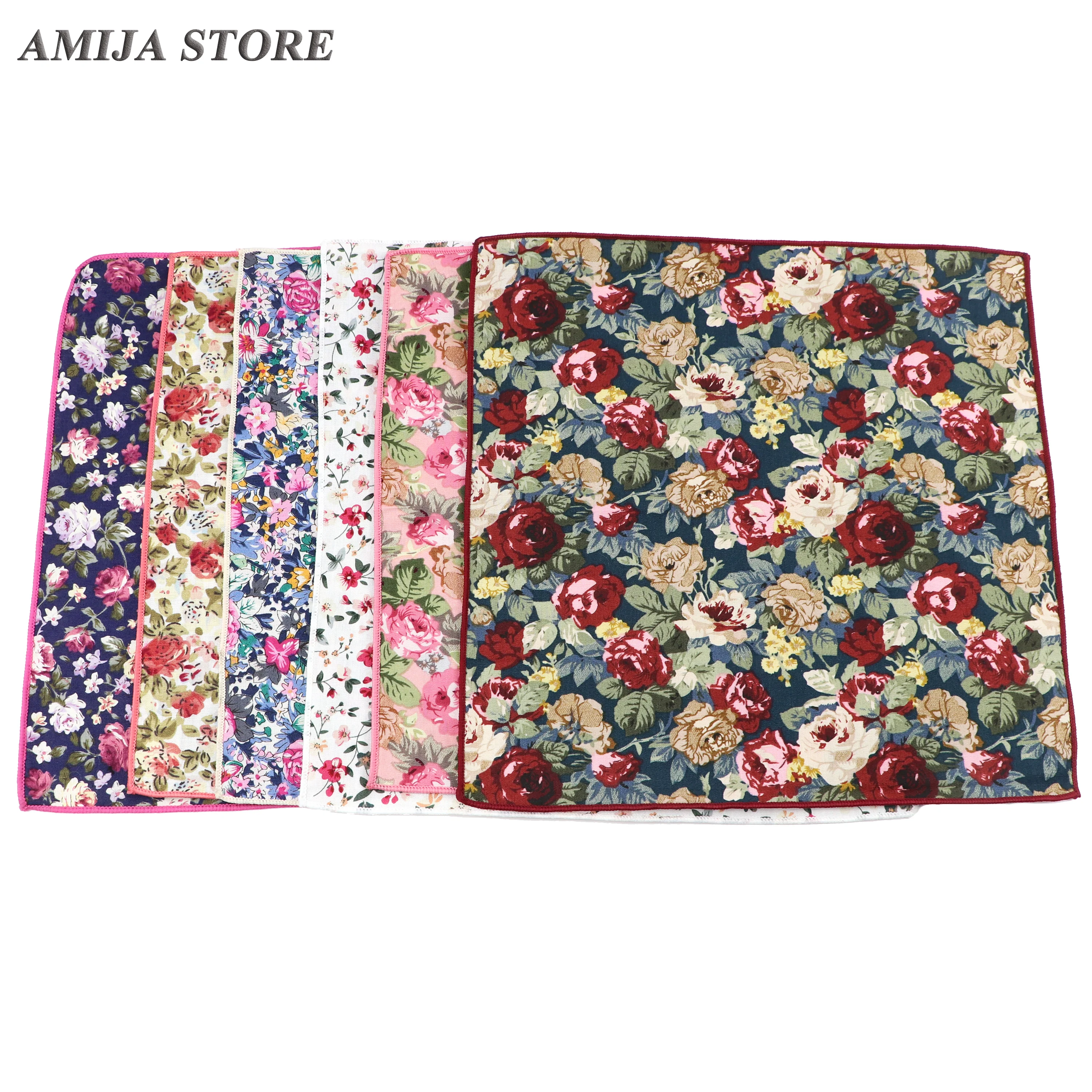 New Floral Pocket Square Gift Set Handkerchief 100% Cotton Hankie Printing Women&Men Casual Party Gift Tuxedo Bow Tie Accessory