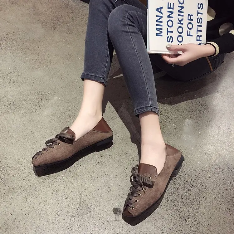 

Europe And America Casual Shoes Women's 2019 Autumn New Style Square Head Cross Straps Flat Loafers Versatile WOMEN'S Shoes